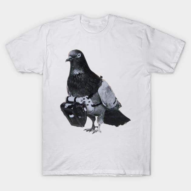 Flying Pigeon with Miniature Pigeon Camera Drone Photography T-Shirt by TV Dinners